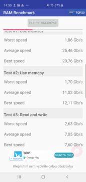 Samsung Galaxy S10 Plus 6GB RAM rychlost ram benchmark
