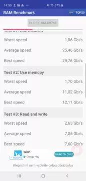 Samsung Galaxy S10 Plus 6GB RAM rychlost ram benchmark