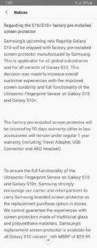 samsung informace o folii na displeji Galaxy s10