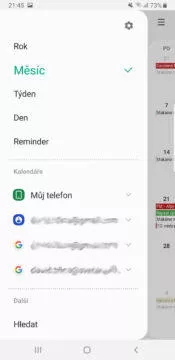 Samsung One UI kalendar menu