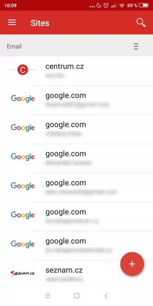Správce hesel Lastpass app - hlavni obrazovka
