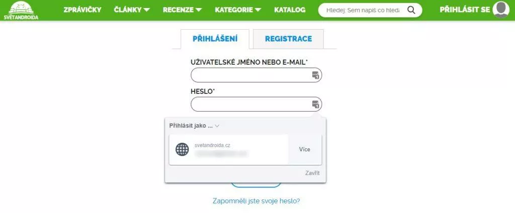 Správce hesel Lastpass app - web login