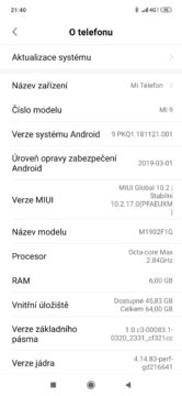 Xiaomi Mi 9 MIUI 10 nastaveni