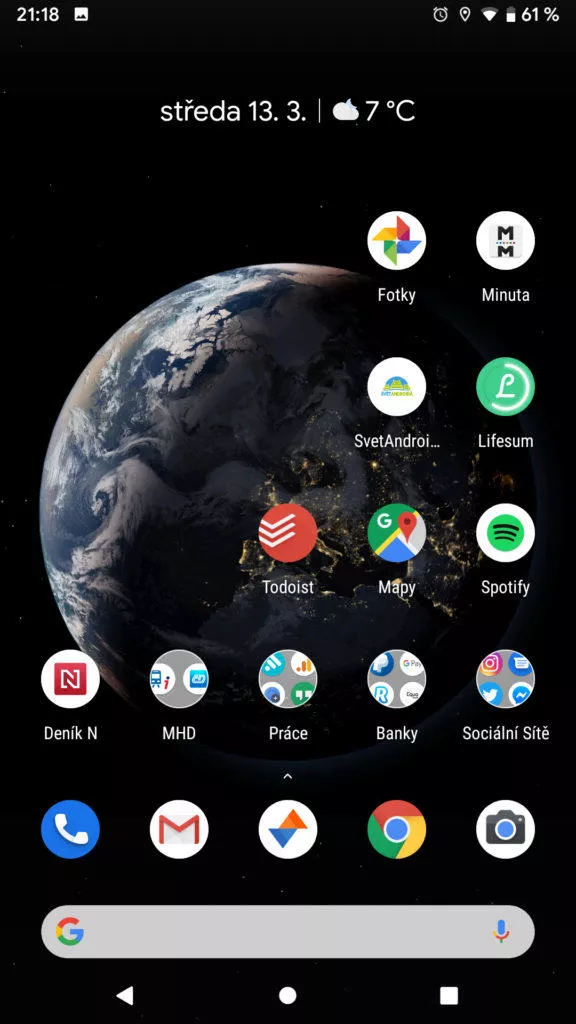 Android Q domovska obrazovka