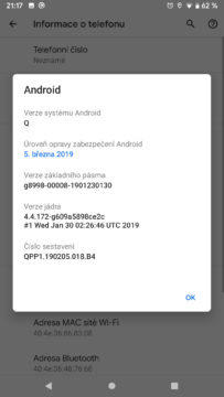 Android Q informace system