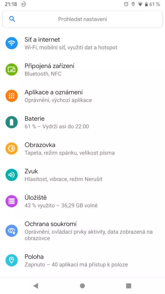 Android Q nastaveni