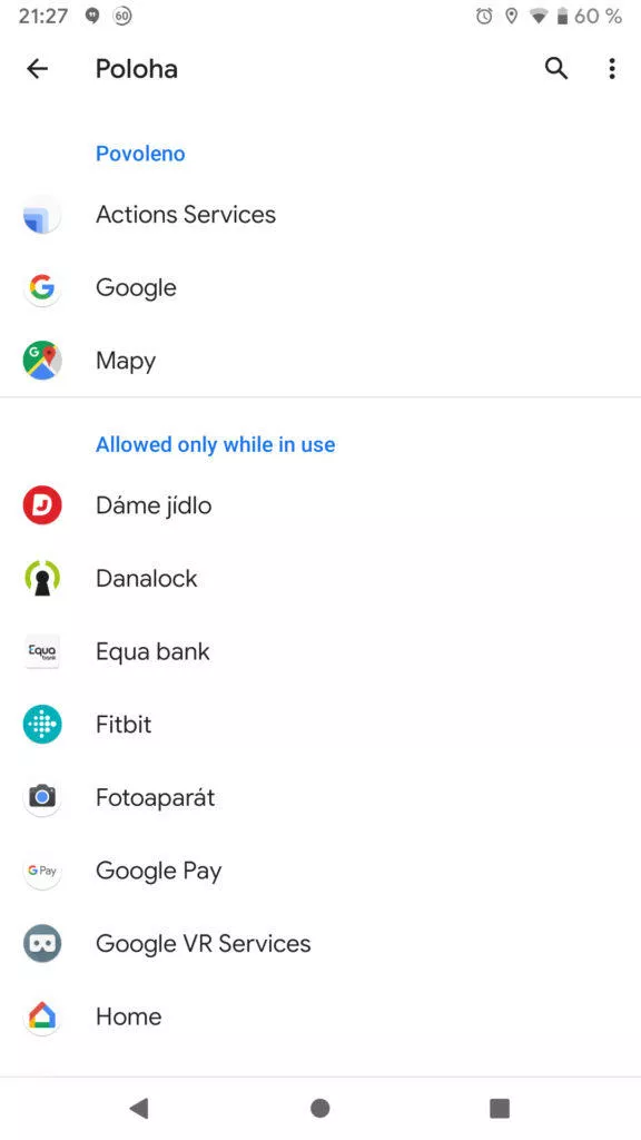 Android Q poloha