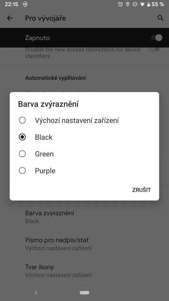 Android Q změna barvy
