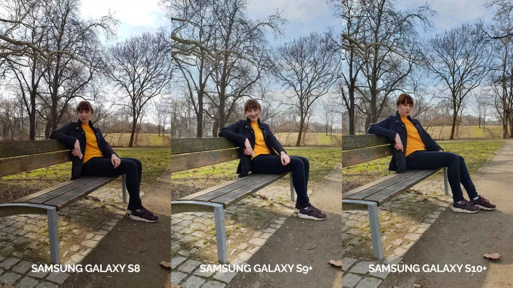 denni fototest Samsung galaxy s10 vs galaxy s9 vs s8 lavička žena