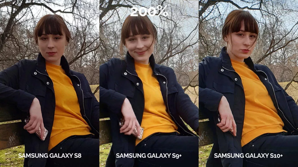 denni fototest Samsung galaxy s10 vs galaxy s9 vs s8 lavička žena detail