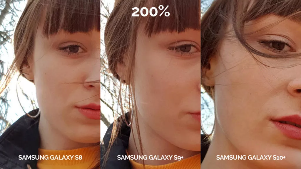 denni fototest Samsung galaxy s10 vs galaxy s9 vs s8 selfie žena detail