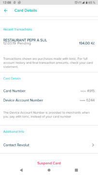 Fitbit Pay Revolut informace o platbě