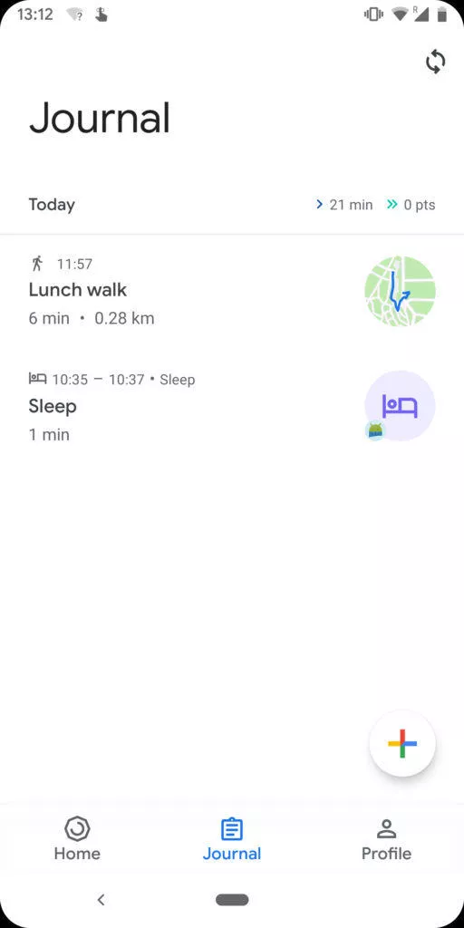google fit denik spanek