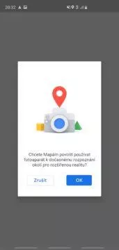 Google Mapy AR přístup k fotoaparátu