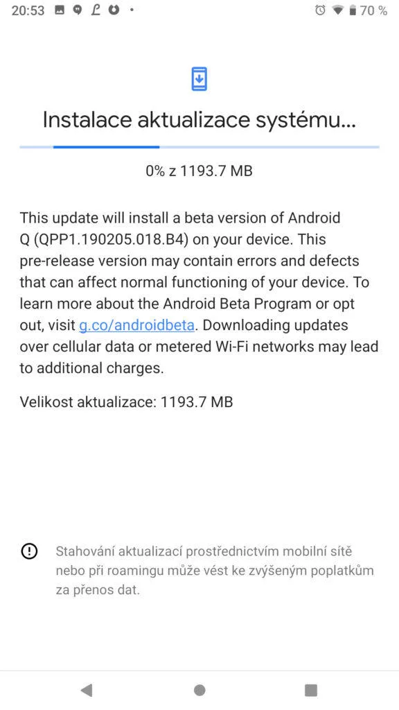 instalace aktualizace android q