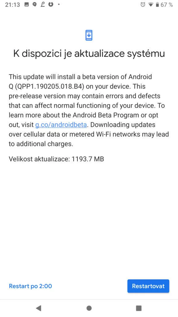 instalace android q dokončena