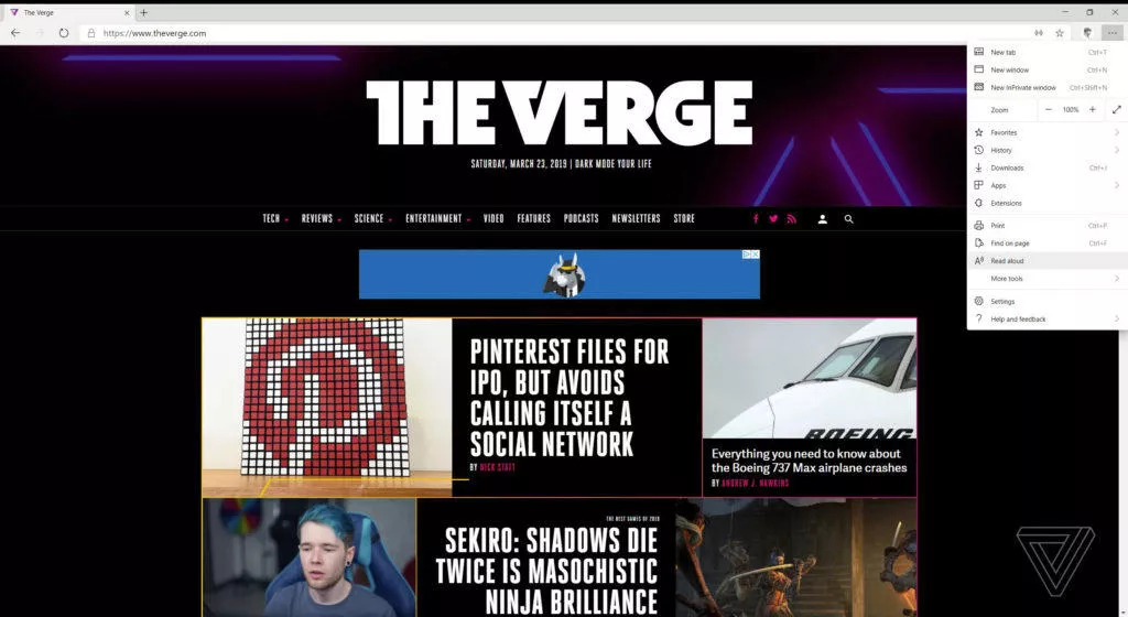 Microsoft edge chromium menu