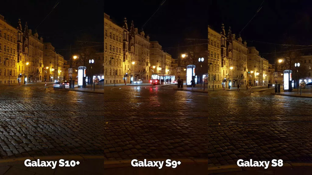 noční fotografie samsung galaxy s10 vs galaxy s9 vs galaxy s8 křižovatka