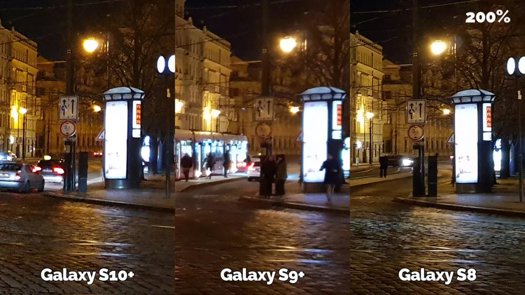 noční fotografie samsung galaxy s10 vs galaxy s9 vs galaxy s8 křižovatka detail