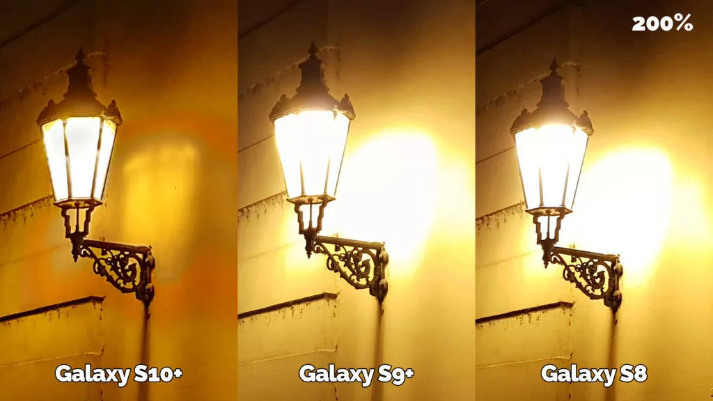 noční fotografie samsung galaxy s10 vs galaxy s9 vs galaxy s8 lampa detail