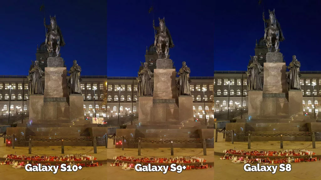 noční fotografie samsung galaxy s10 vs galaxy s9 vs galaxy s8 socha svatého václava