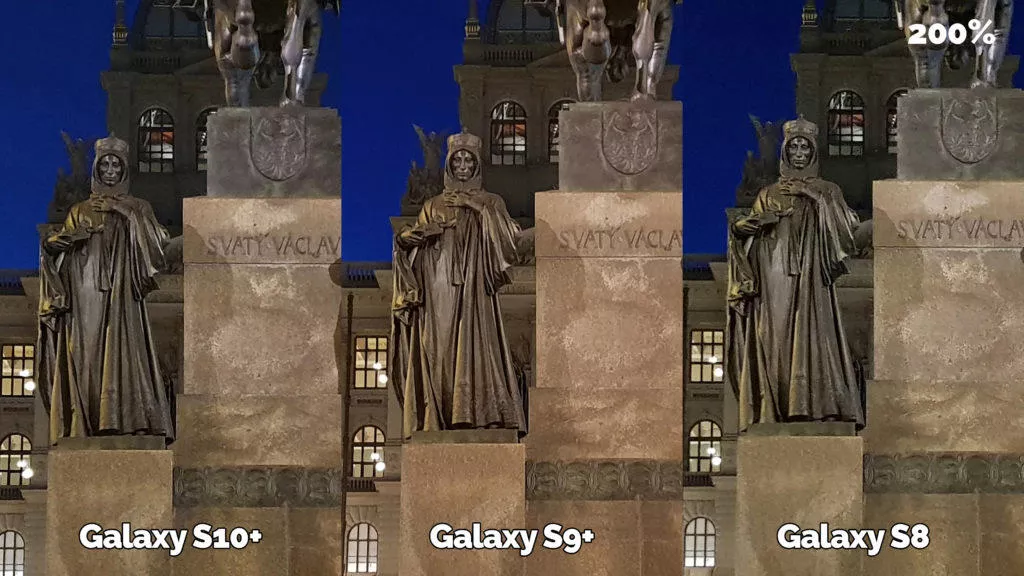 noční fotografie samsung galaxy s10 vs galaxy s9 vs galaxy s8 socha svatého václava detail