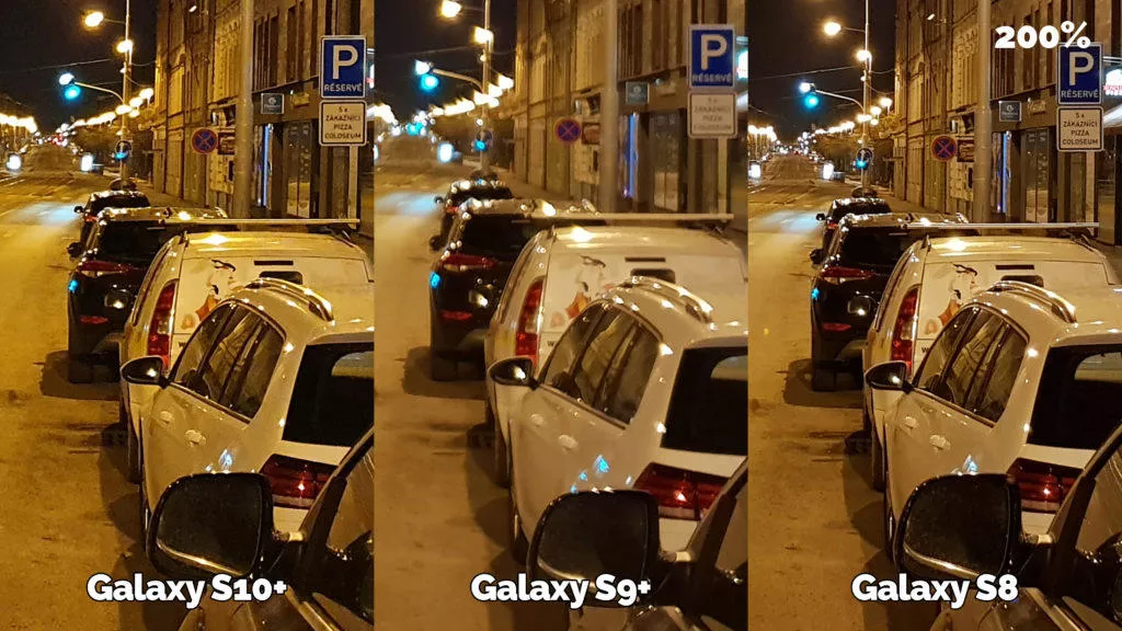 noční fotografie samsung galaxy s10 vs galaxy s9 vs galaxy s8 ulice detail