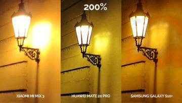 Noční fototest Samsung Galaxy S10+ vs Huawei Mate 20 Pro vs Xiaomi Mi Mix 3 lampa detail
