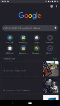 Tmavý režim Google Chrome hlavní stránka