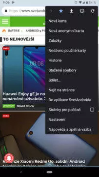 Tmavý režim Google Chrome menu