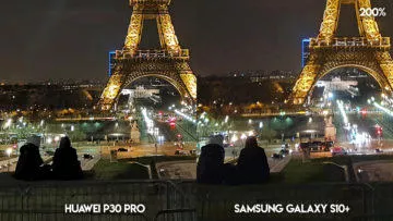 Fototest Huawei P30 Pro vs Samsung Galaxy S10 Plus eiffelova vez noc detail