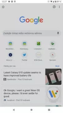 Google Chrome 74 hlavní stránka