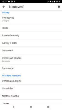 Google Chrome 74 nastaveni