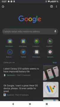Google Chrome 74 tmavý režim hlavní stránka