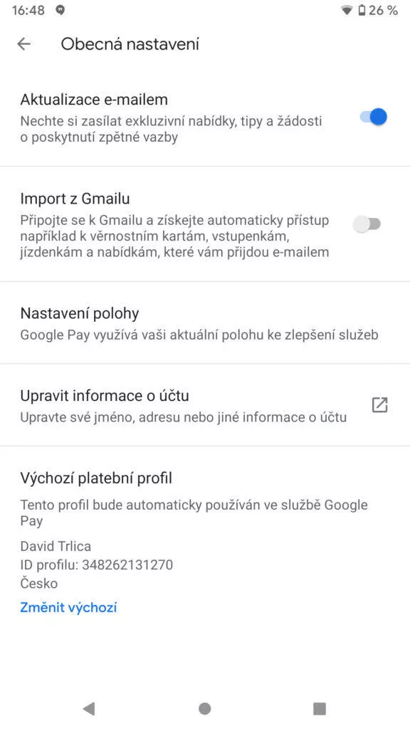 Google Pay integrace Gmail nastaveni