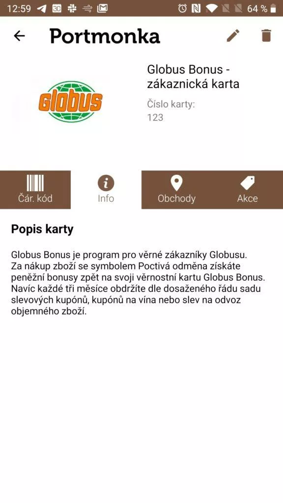 Informace o kartě