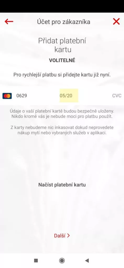 Přidání platební karty