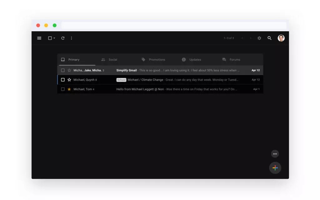 Simplify Gmail tmavy rezim