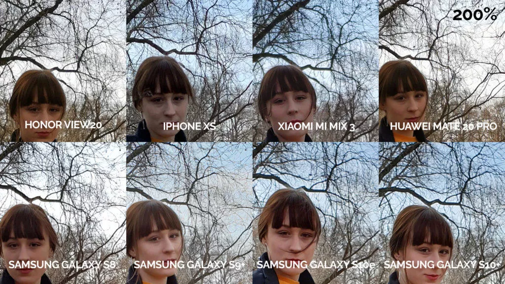 srovnání fotomobilů galaxy s8 s9 s10 mate 20 pro mi mix 3 view 20 iphone xs lavička modelka detail