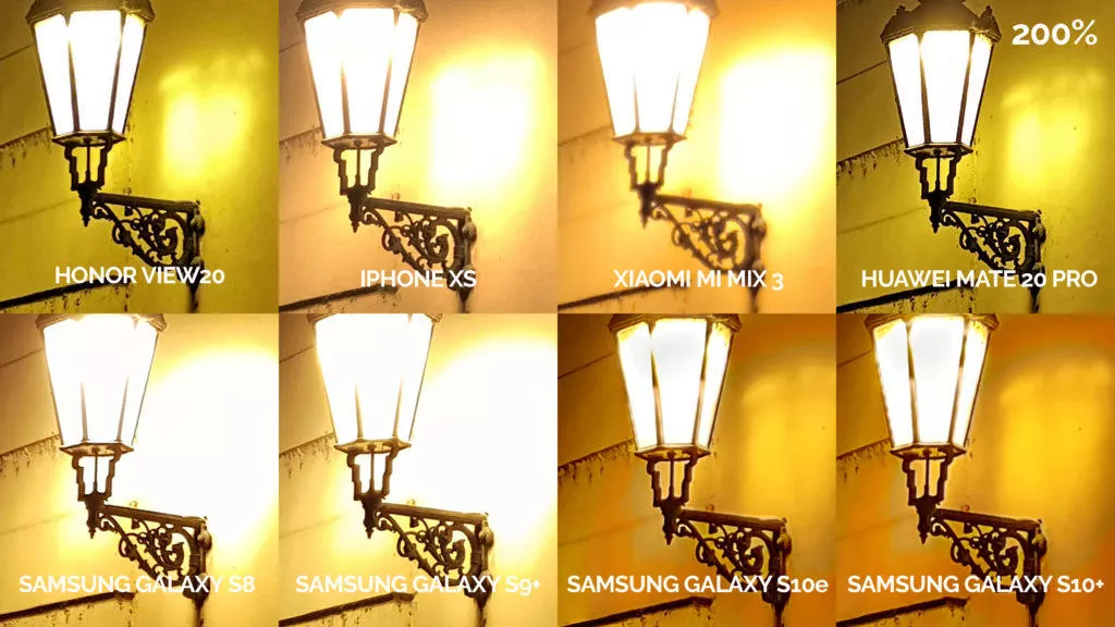 srovnání fotomobilů galaxy s8 s9 s10 mate 20 pro mi mix 3 view 20 iphone xs noc lampa detail