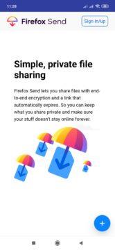 Úvodní stránka aplikace Firefox Send