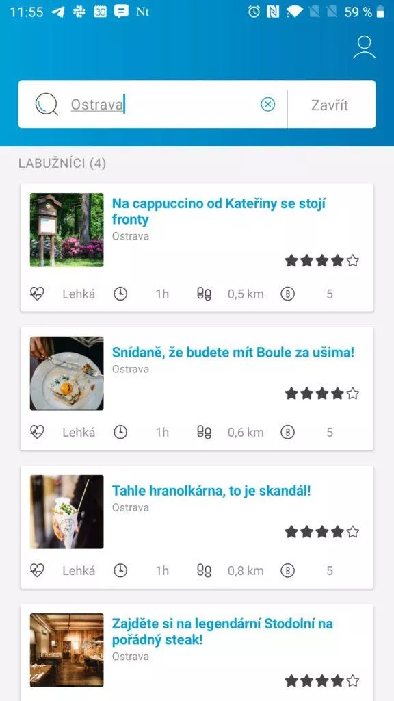 Vyhledávání ve výletech