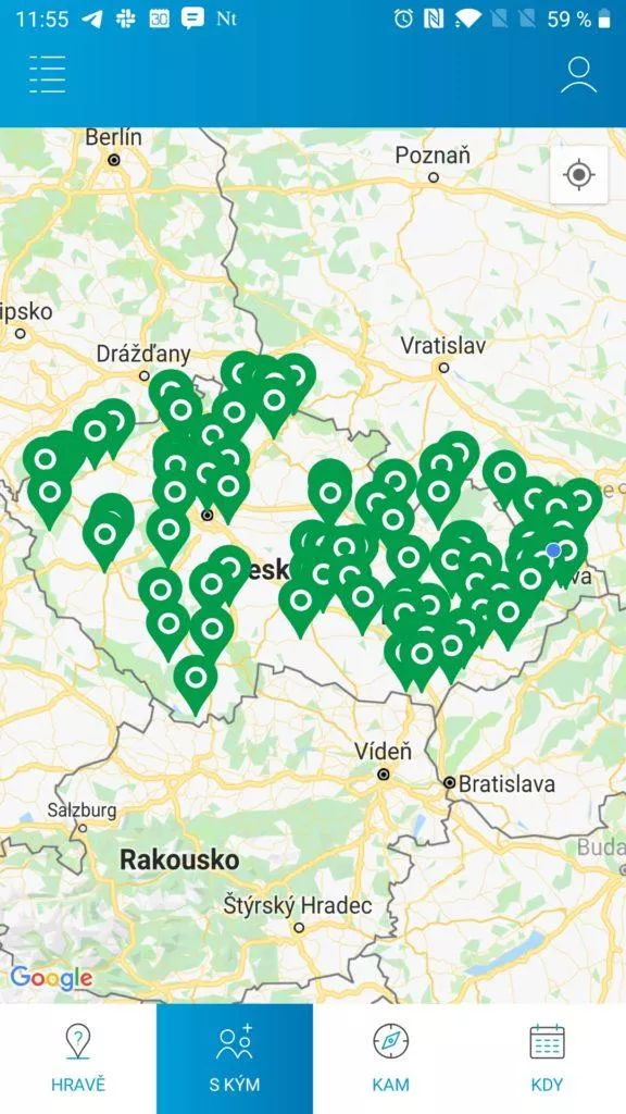 Zobrazení výletů v mapě