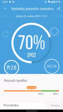 aplikace ihealth myvitals oxymetr výsledek