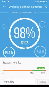 aplikace ihealth myvitals oxymetr výsledek měření