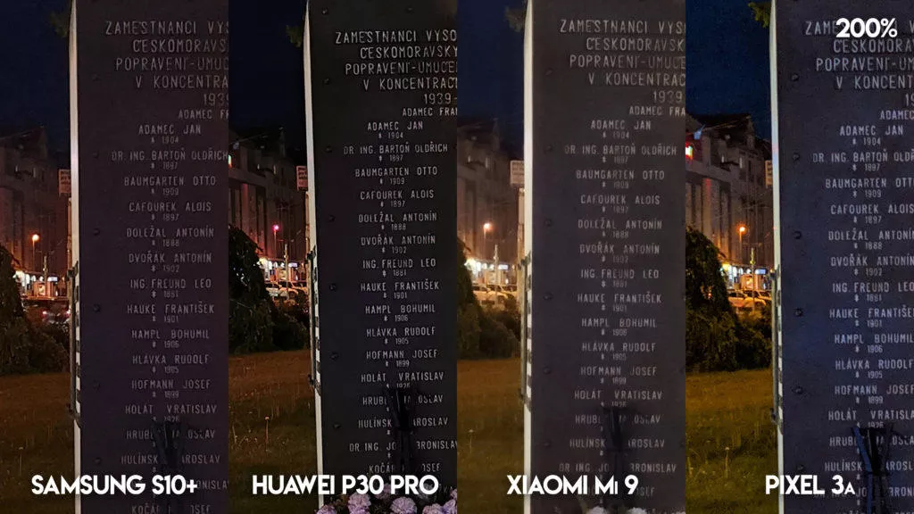 Fototest S10 vs P30 Pro vs Mi 9 vs Pixel 3A noc detail