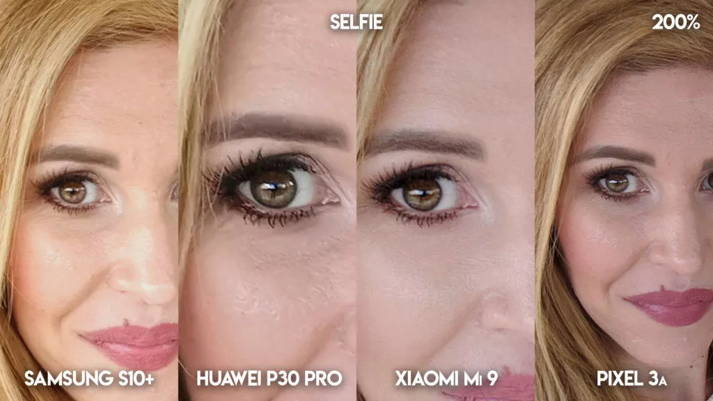 Fototest S10 vs P30 Pro vs Mi 9 vs Pixel 3A selfie detail