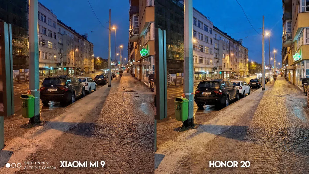 Fototest Xiaomi Mi 9 vs Honor 20 noční ulice
