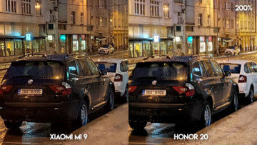 Fototest Xiaomi Mi 9 vs Honor 20 noční ulice detail
