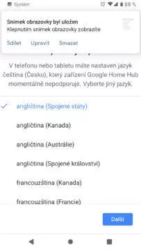 Google Home aplikace jazyk